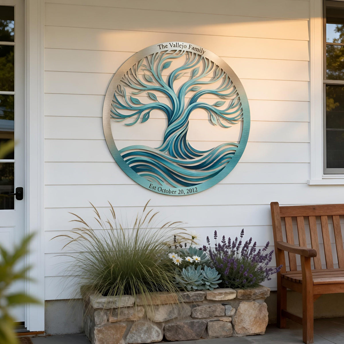 Personalized Coastal Tree Of Life Metal Sign – Custom Family Name And Est Date Plaque, Wedding Anniversary Gift