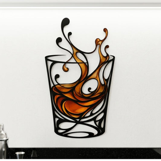Abstract Whiskey Glass Metal Wall Art – Splash Design Home Bar Decor, Gift For Whiskey Lover Or Pub
