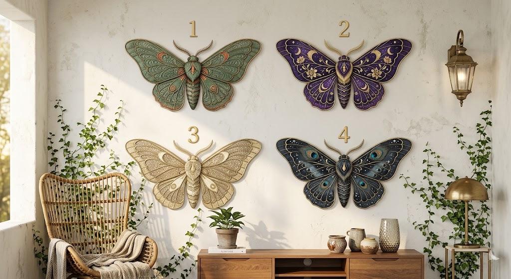 Luna Moth Metal Wall Art – Celestial Boho Moth Decor Set, Gift For Nature Lover