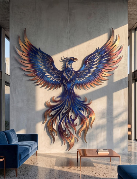 Phoenix Metal Wall Art – Colorful Mythical Firebird Sculpture, Luxury Home Gift