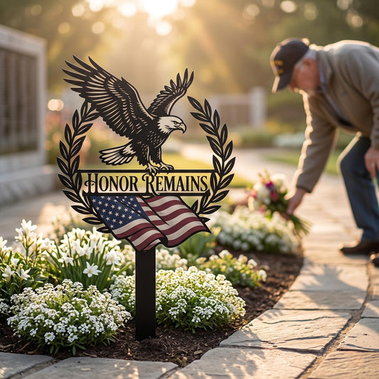 Personalized Veteran Memorial Garden Stake – Eagle & American Flag Sign, Gift For Fallen Soldier Remembrance