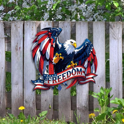 American Eagle Freedom Metal Sign – Patriotic Flag Wing Outdoor Wall Art, Gift For Veteran Fence Or Garden Decor