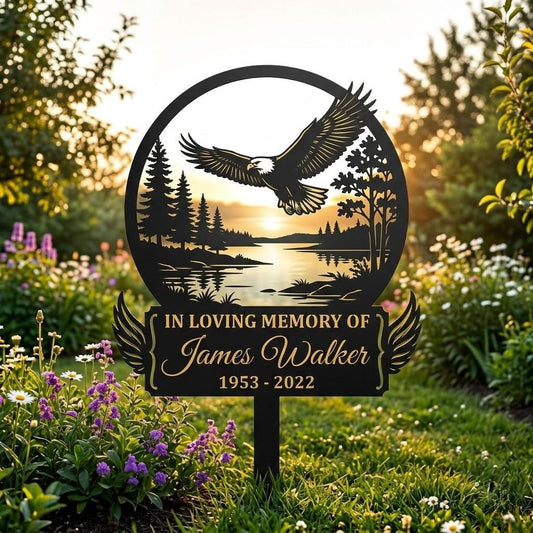 Personalized Memorial Garden Stake – Custom Name Eagle Sympathy Sign, Gift For Loss Of Loved One