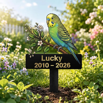 Personalized Budgie Memorial Garden Stake – Custom Name & Date Parakeet Pet Loss Gift