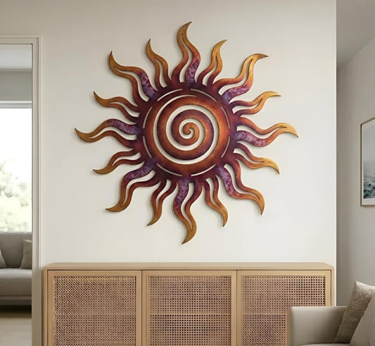 Spiral Sun Metal Wall Art – Colorful Celestial Patio Decor, Gift For Boho Home Lover