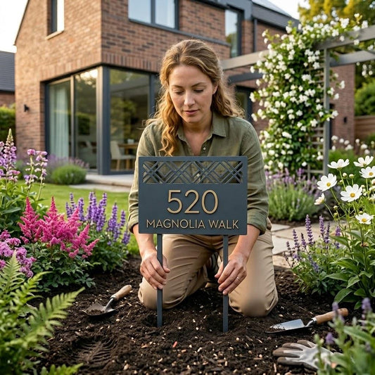 Personalized Address Yard Stake – Custom House Number & Street Name Sign, Modern Housewarming Gift