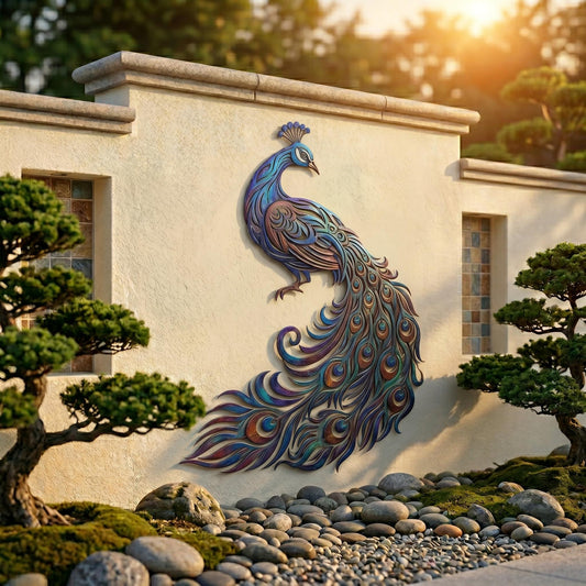 Peacock Metal Wall Art – Colorful Feather Bird Garden Sculpture, Gift For Outdoor Patio Or Fence Decor