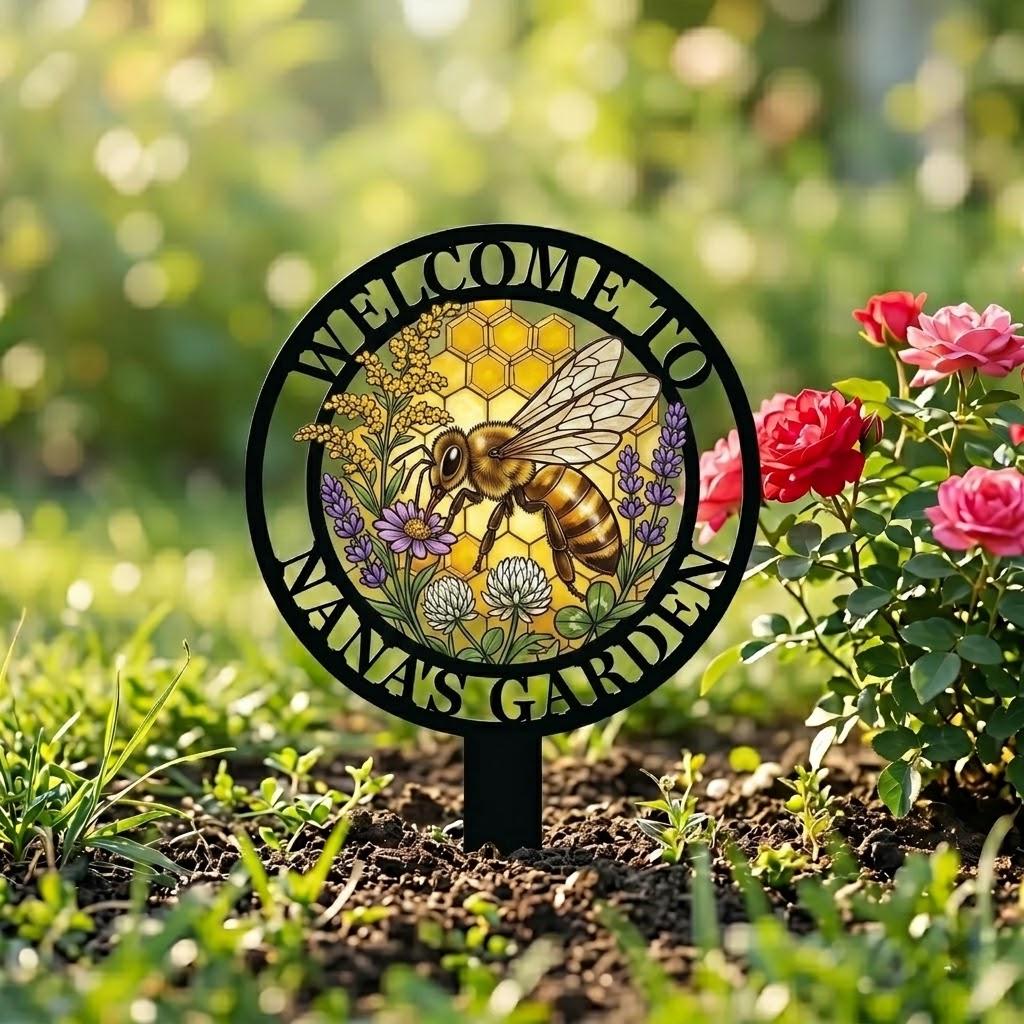 Personalized Grandma Garden Stake – Custom Name Bee Sign, Gift For Nana