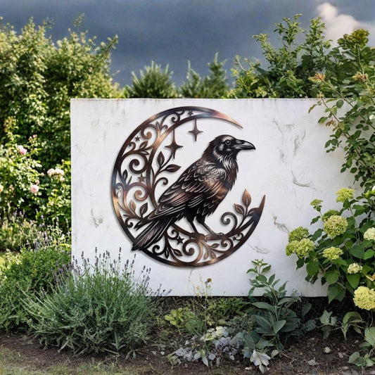 Raven Moon Metal Wall Art – Gothic Crow Crescent Sign, Gift For Witchy Home Decor
