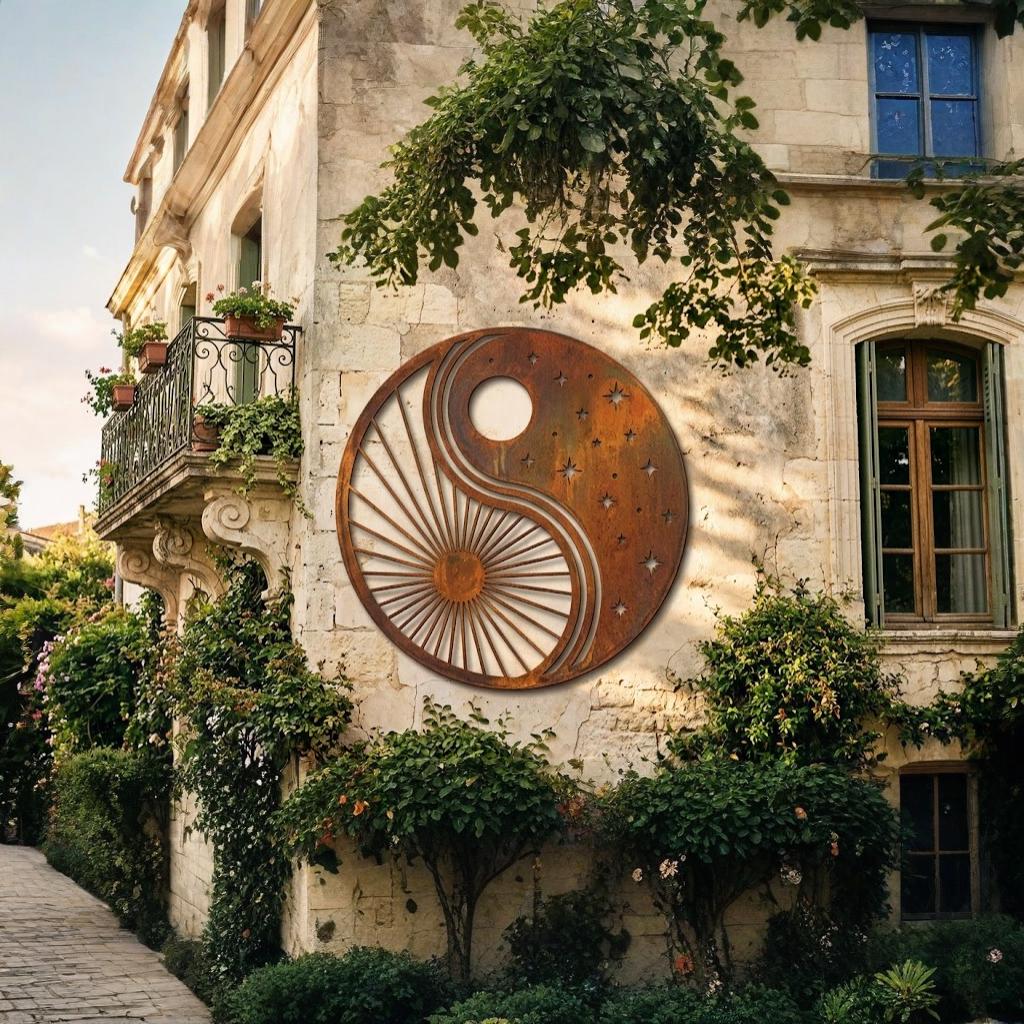 Sun And Moon Yin Yang Metal Wall Art – Rustic Celestial Circle Sign, Gift For Boho Home Or Patio Decor