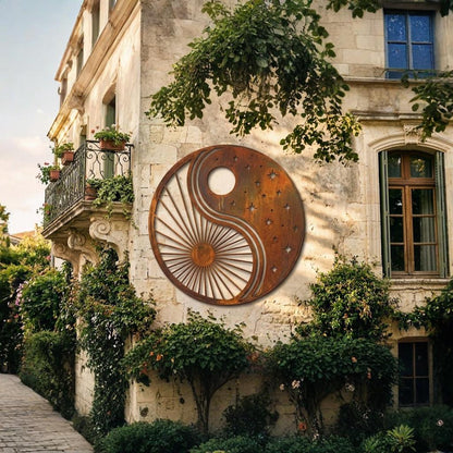 Sun And Moon Yin Yang Metal Wall Art – Rustic Celestial Circle Sign, Gift For Boho Home Or Patio Decor