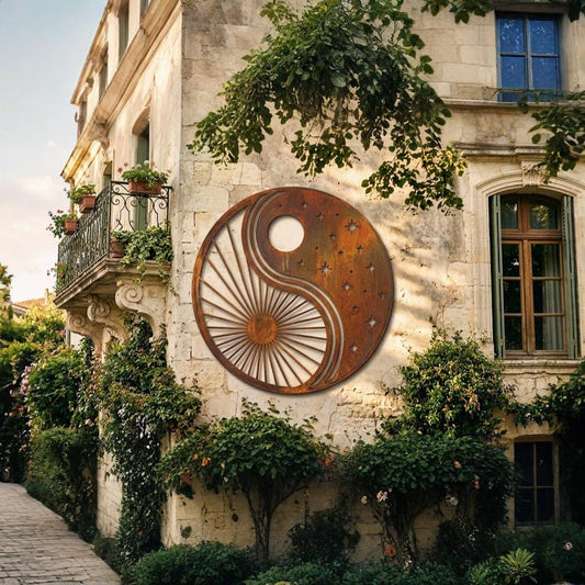 Sun And Moon Yin Yang Metal Wall Art – Rustic Celestial Circle Sign, Gift For Boho Home Or Patio Decor