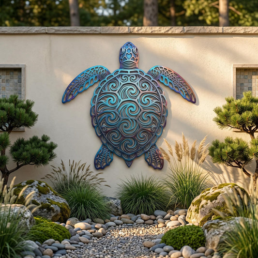 Sea Turtle Metal Wall Art – Ornate Swirl Coastal Beach House Decor, Gift For Ocean Lover