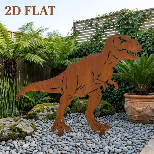 T Rex Metal Garden Stake – Rusted Dinosaur Yard Art Silhouette, Gift For Dinosaur Lover