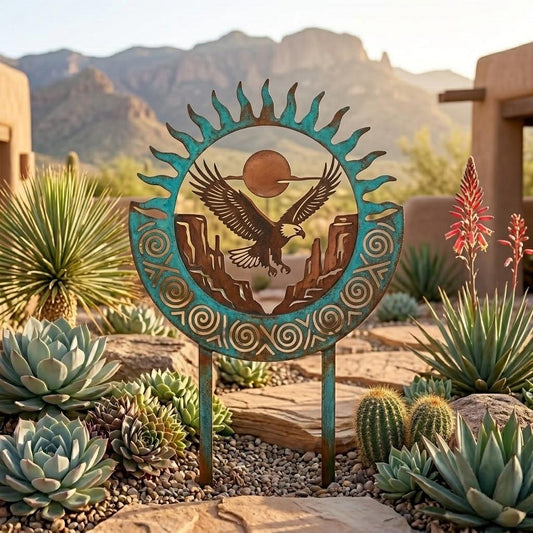 Southwest Eagle Garden Stake – Desert Canyon Metal Yard Art, Native Inspired Gift