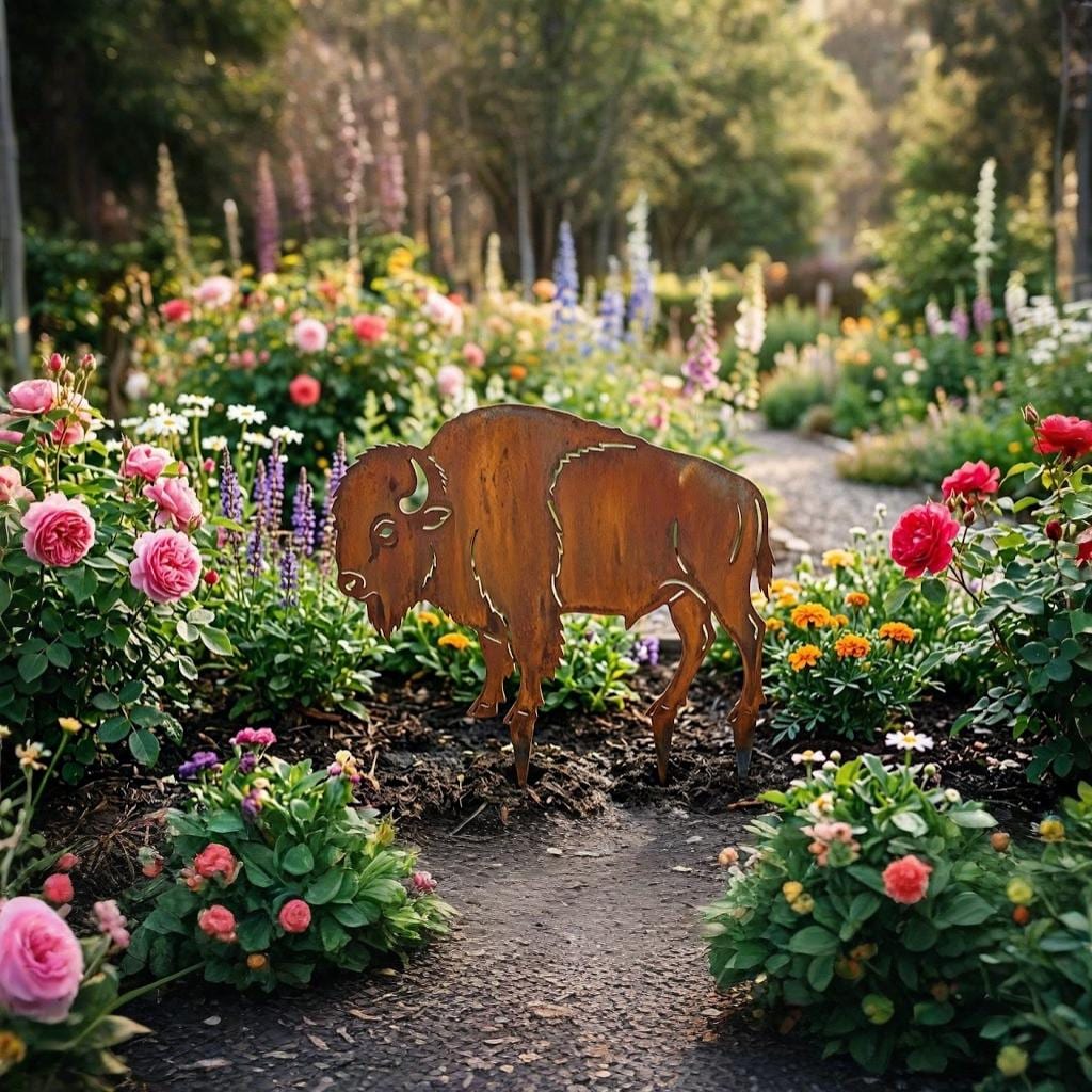 Rustic Bison Metal Garden Stake – Buffalo Yard Art, Gift For Western Decor Lover