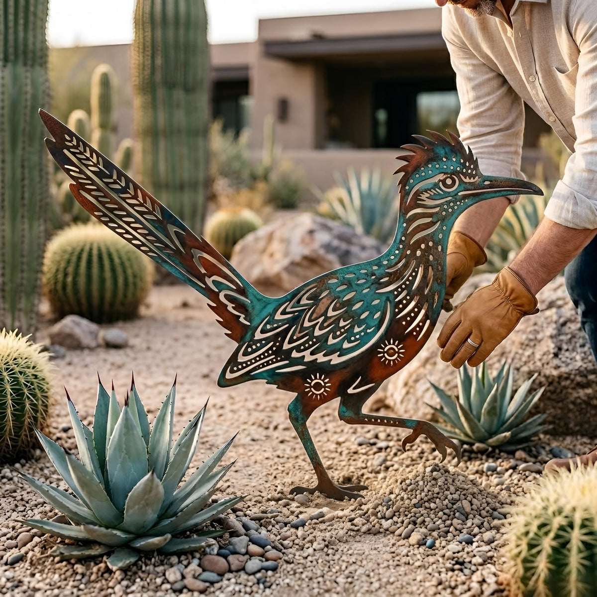 Roadrunner Metal Garden Art – Southwestern Desert Yard Decor, Gift For Bird Lover Or Cactus Garden