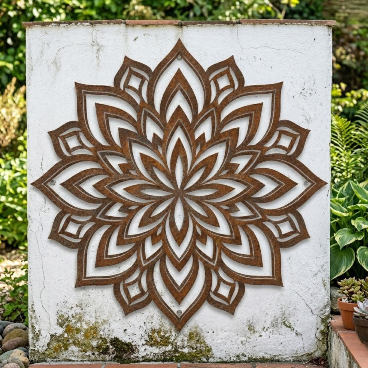 Rusted Mandala Metal Wall Art – Large Geometric Lotus Flower Decor, Gift For Garden Patio Or Boho Home