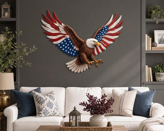 American Flag Eagle Metal Wall Art – Patriotic Usa Decor, Veterans Day Gift