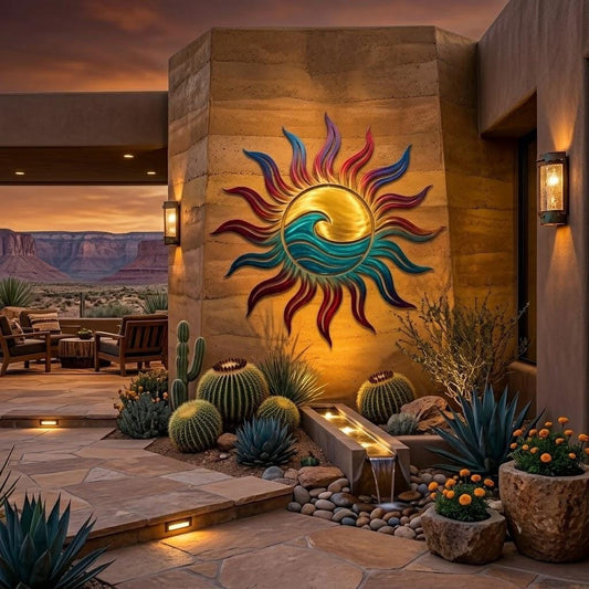 Sun And Wave Metal Wall Art – Colorful Southwest Patio Decor, Gift For Beach Or Desert Home