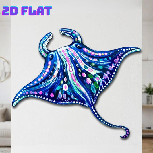 Colorful Stingray Metal Wall Art – Vibrant Manta Ray Ocean Decor, Gift For Beach House Or Coastal Patio