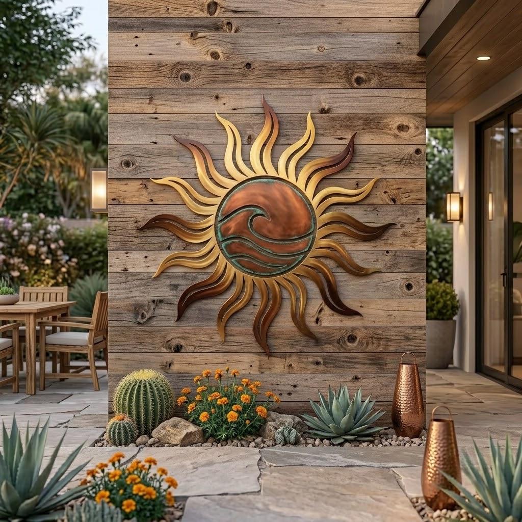 Sun And Wave Metal Wall Art – Coastal Sunburst Sign, Gift For Beach House
