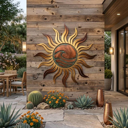Sun And Wave Metal Wall Art – Coastal Sunburst Sign, Gift For Beach House