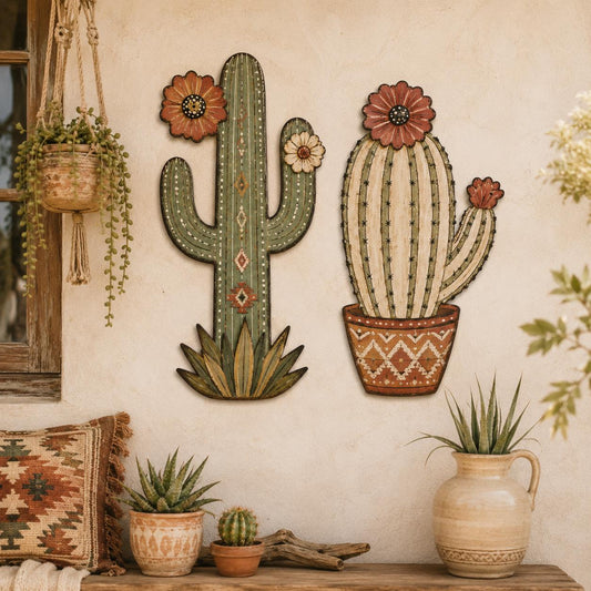 Southwest Cactus Metal Wall Art – Floral Desert Garden Decor, Gift For Cactus Lover