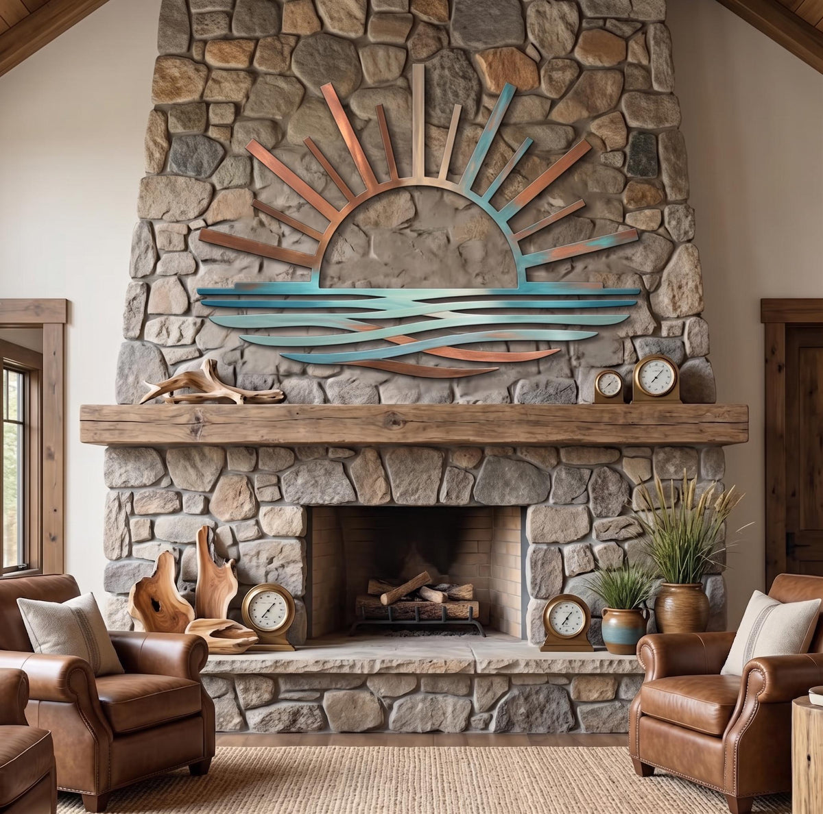 Sunset Horizon Metal Wall Art – Abstract Wave Sculpture, Modern Coastal Home Gift