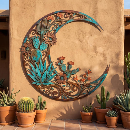 Desert Moon Metal Wall Art – Southwestern Cactus & Succulent Decor, Boho Gift For Nature Lovers