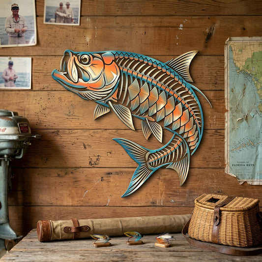 Tarpon Skeleton Fish Metal Wall Art – Nautical Fishing Lodge Decor, Gift For Fisherman