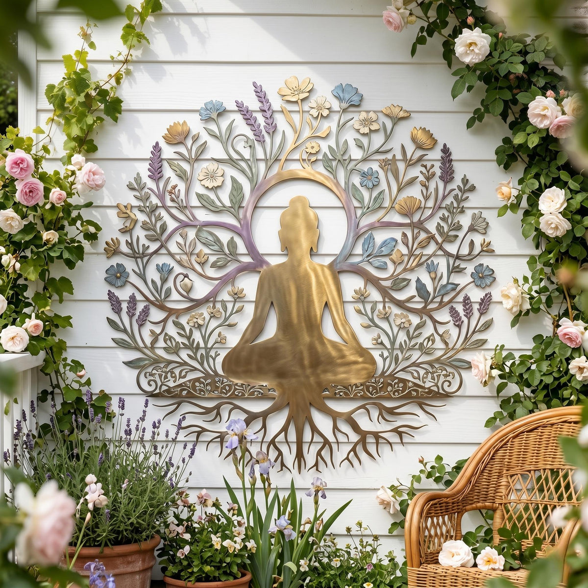 Meditating Buddha Tree Metal Wall Art, Floral Zen Decor – Spiritual Garden Sign, Gift For Yoga Lover