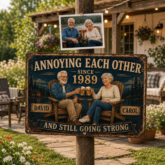 Personalized Annoying Each Other Since Metal Sign – Custom Names & Year Couple Decor, Funny Anniversary Gift
