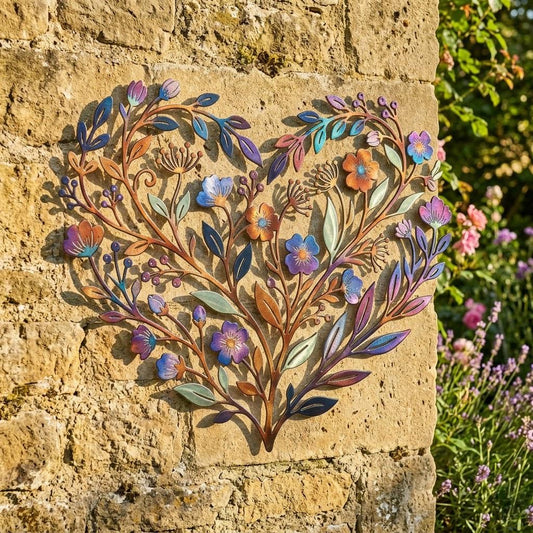 Heart Shaped Wildflower Metal Wall Art – Colorful Floral Garden Sign, Gift For Flower Lovers