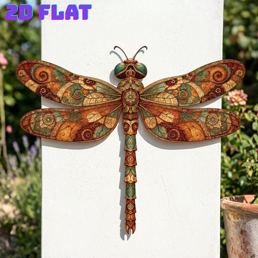 Vintage Dragonfly Metal Wall Art – Colorful Mandala Insect Garden Sign, Gift For Nature Lovers