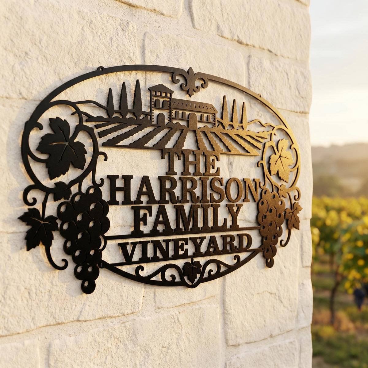 Personalized Vineyard Sign, Custom Winery Metal Sign, Family Vineyard Decor, Grape Vine Wall Art, Rustic Vineyard Entrance Sign