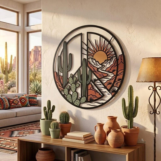 Southwest Desert Metal Wall Art – Round Cactus Canyon Sunset Decor, Gift For Southwestern Home