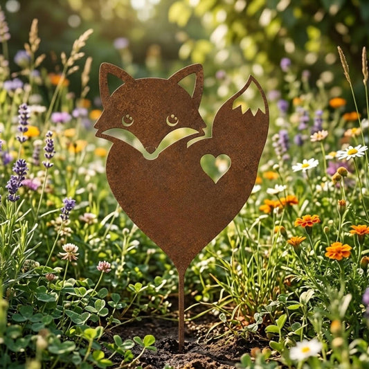 Rusted Fox Heart Metal Garden Stake – Woodland Animal Yard Art, Gift For Fox Lover Or Flower Bed Decor