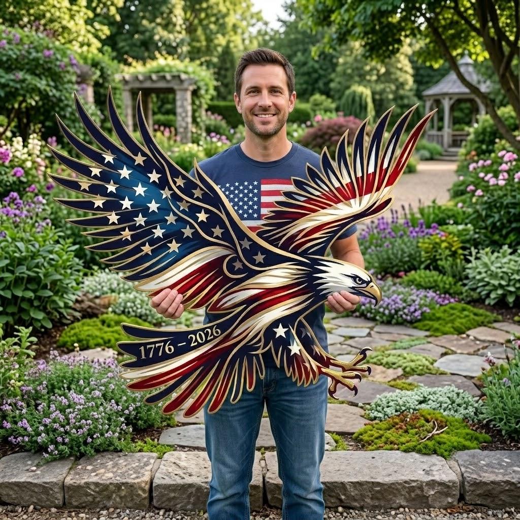 Patriotic Eagle Flag Metal Wall Art – American Freedom Sign, Gift For Veteran