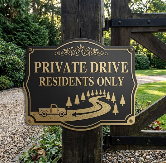 Private Drive Residents Only Metal Sign – Custom Gate Plaque, Driveway Decor