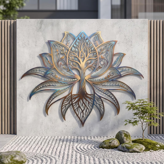 Lotus Tree Of Life Metal Wall Art – Boho Spiritual Home Decor, Meditation & Yoga Room Sign, Gift For Yoga Lovers