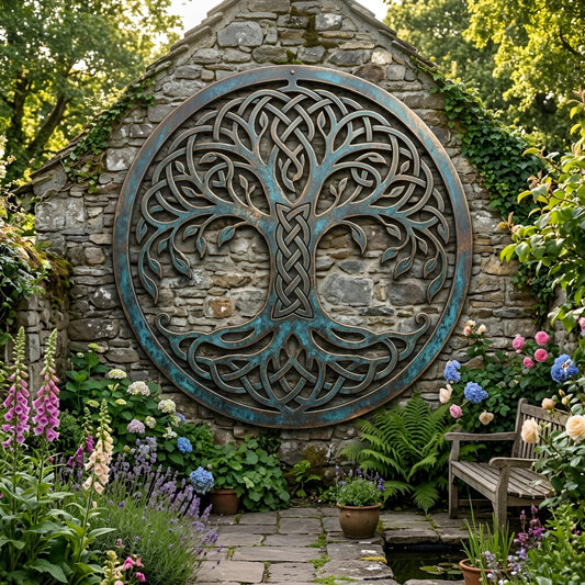Celtic Tree Of Life Metal Wall Art – Verdigris Patina Garden Sign, Gift For Nature Lover