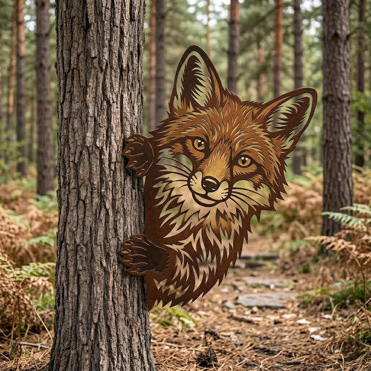 Peekaboo Fox Metal Wall Art – Woodland Tree Decor, Gift For Wildlife Lover