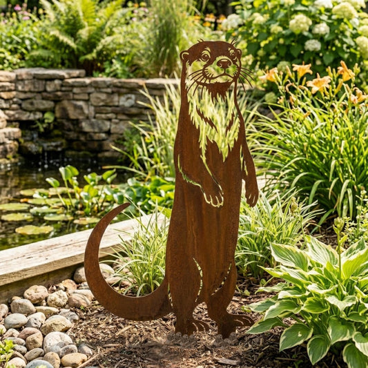 Standing Otter Metal Garden Stake – Pond Wildlife Yard Decor, Gift For Animal Lover