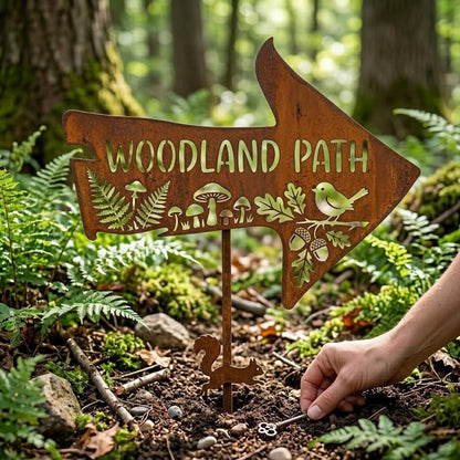 Woodland Path Arrow Garden Sign – Rustic Forest Trail Decor, Gift For Fairy Garden Or Nature Lover