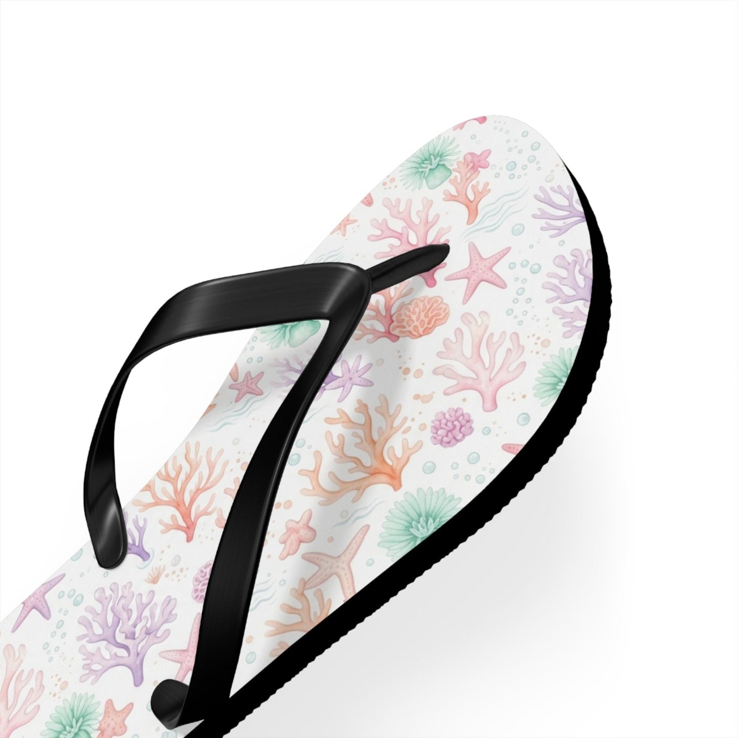 Pastel Seashells Flip Flops — Coral Starfish Beach Pattern Sandals
