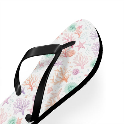 Pastel Seashells Flip Flops — Coral Starfish Beach Pattern Sandals