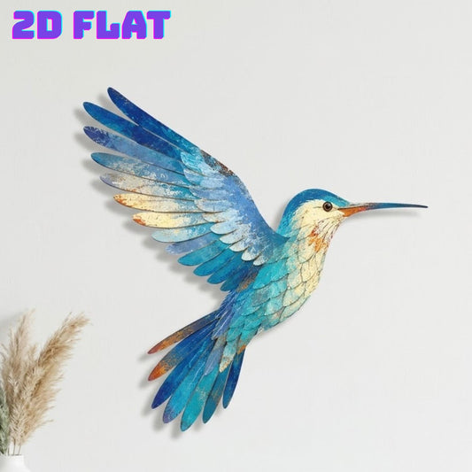 Hummingbird Metal Wall Art – Blue Floral Nature Sign, Gift For Bird Lovers
