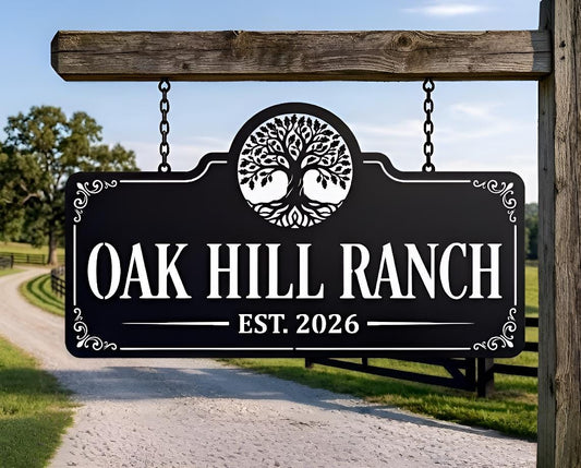 Personalized Ranch Metal Sign – Custom Farm Name Tree Of Life Gate Plaque, Housewarming Gift