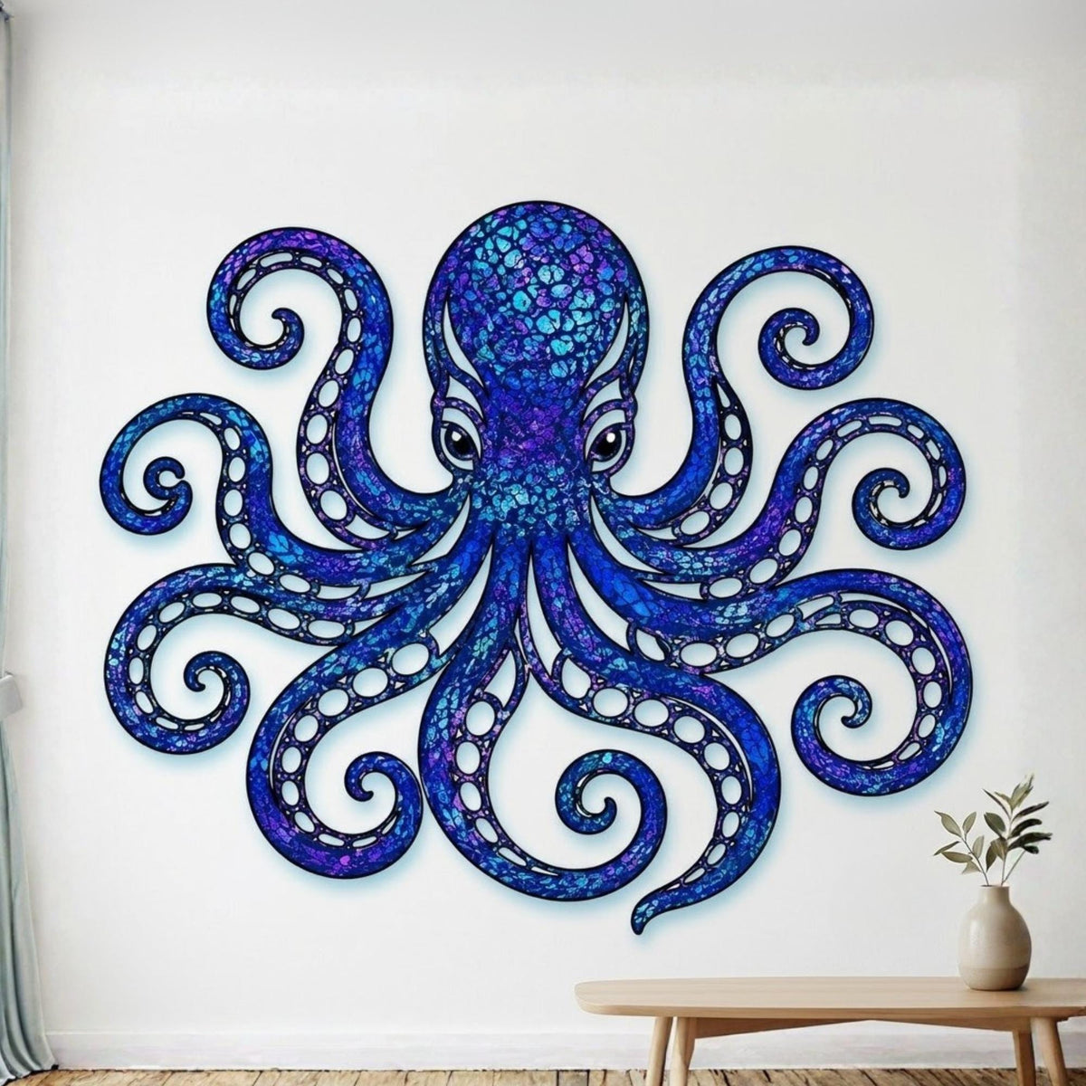 Octopus Metal Wall Art – Purple & Blue Swirl Coastal Sculpture, Ocean Gift